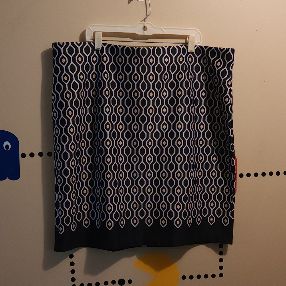 Roz & Ali Navy Geometric A-Line Skirt 3X